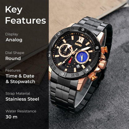 Premium Analog Chronograph Wrist Watch with Metal Strap For Men