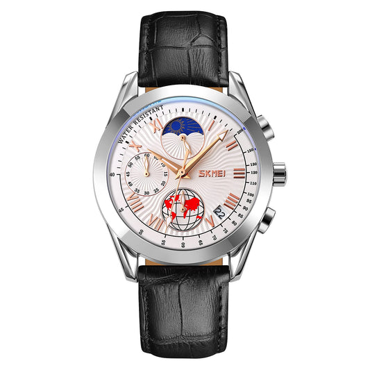 Elegant Analog Chronograph Wrist Watch with Leather Strap For Men