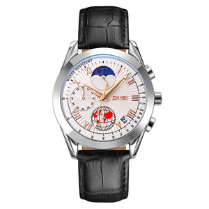 Elegant Analog Chronograph Wrist Watch with Leather Strap For Men