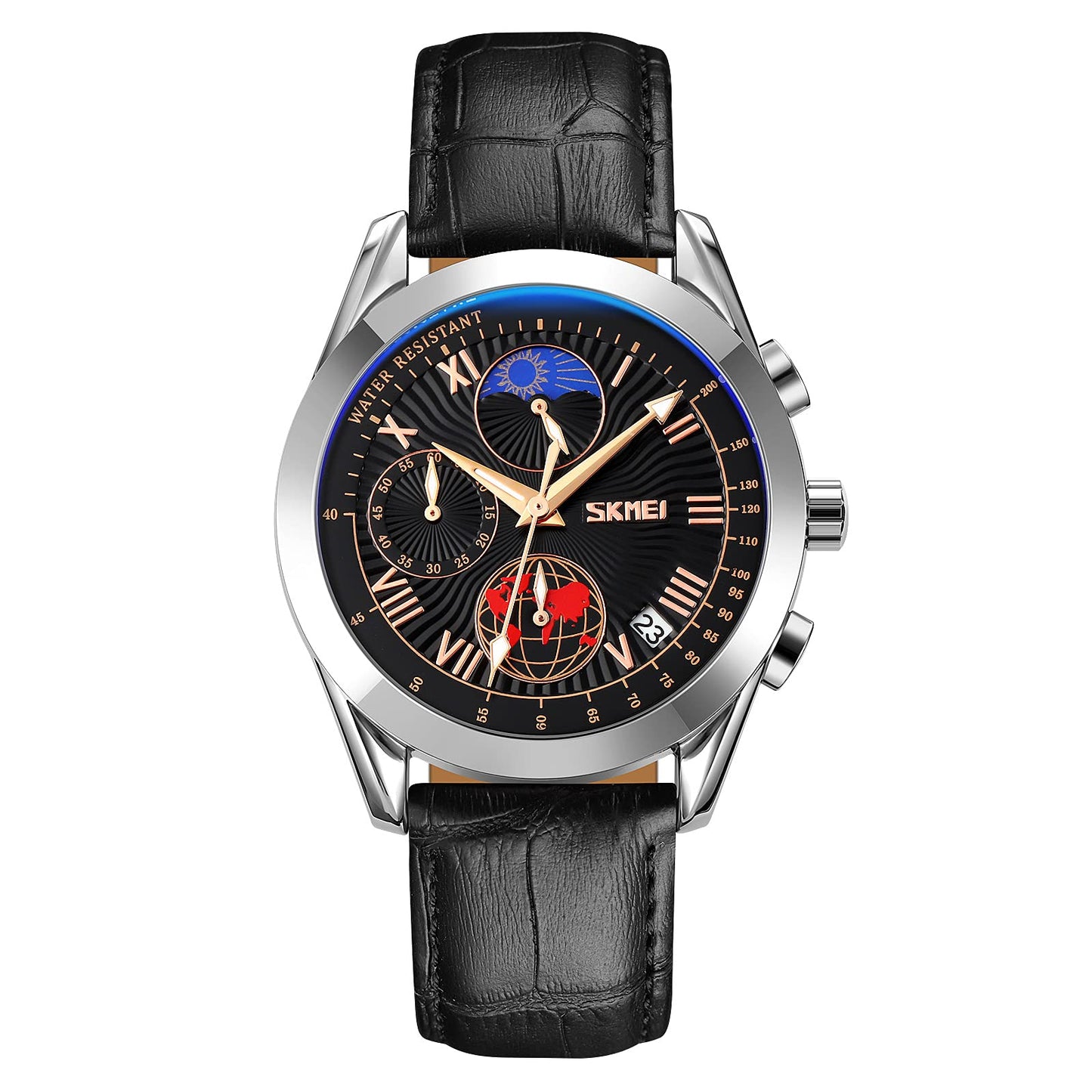 Elegant Analog Chronograph Wrist Watch with Leather Strap For Men