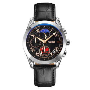 Elegant Analog Chronograph Wrist Watch with Leather Strap For Men