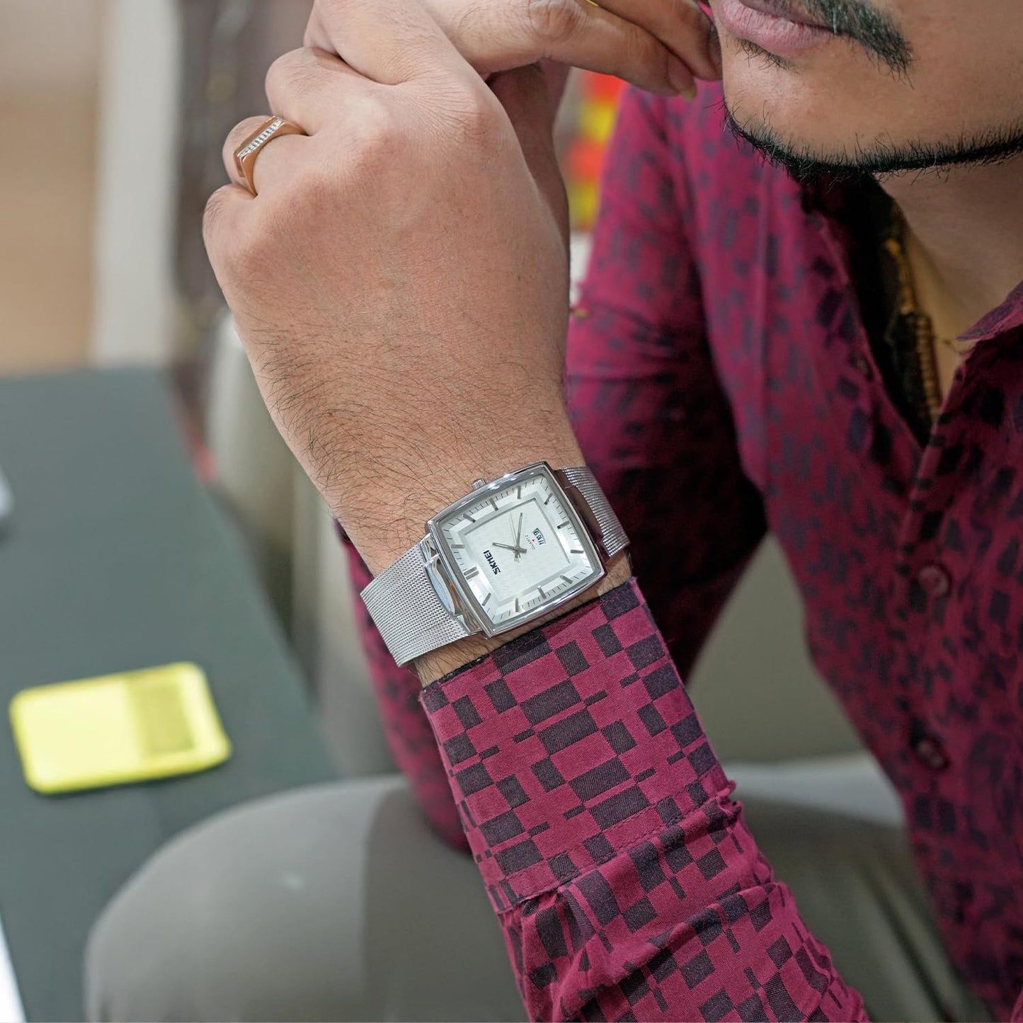 Elegant Rectangular Analog Wrist Watch for men