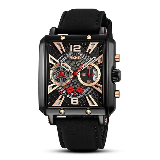 Skmei Chronograph Analog Square Multicolor Dial Zinc Alloy Case Leather Strap Watch for Men - 9340