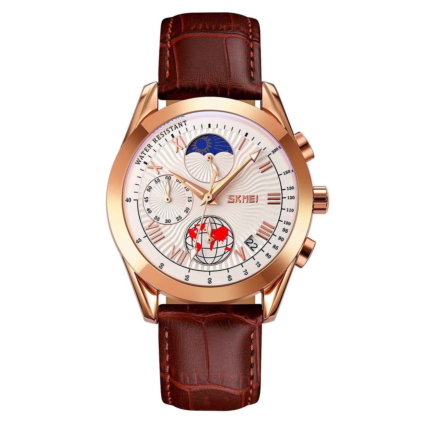 Elegant Analog Chronograph Wrist Watch with Leather Strap For Men
