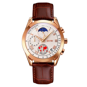 Elegant Analog Chronograph Wrist Watch with Leather Strap For Men