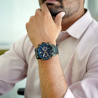 Premium Analog Chronograph Wrist Watch with Metal Strap For Men