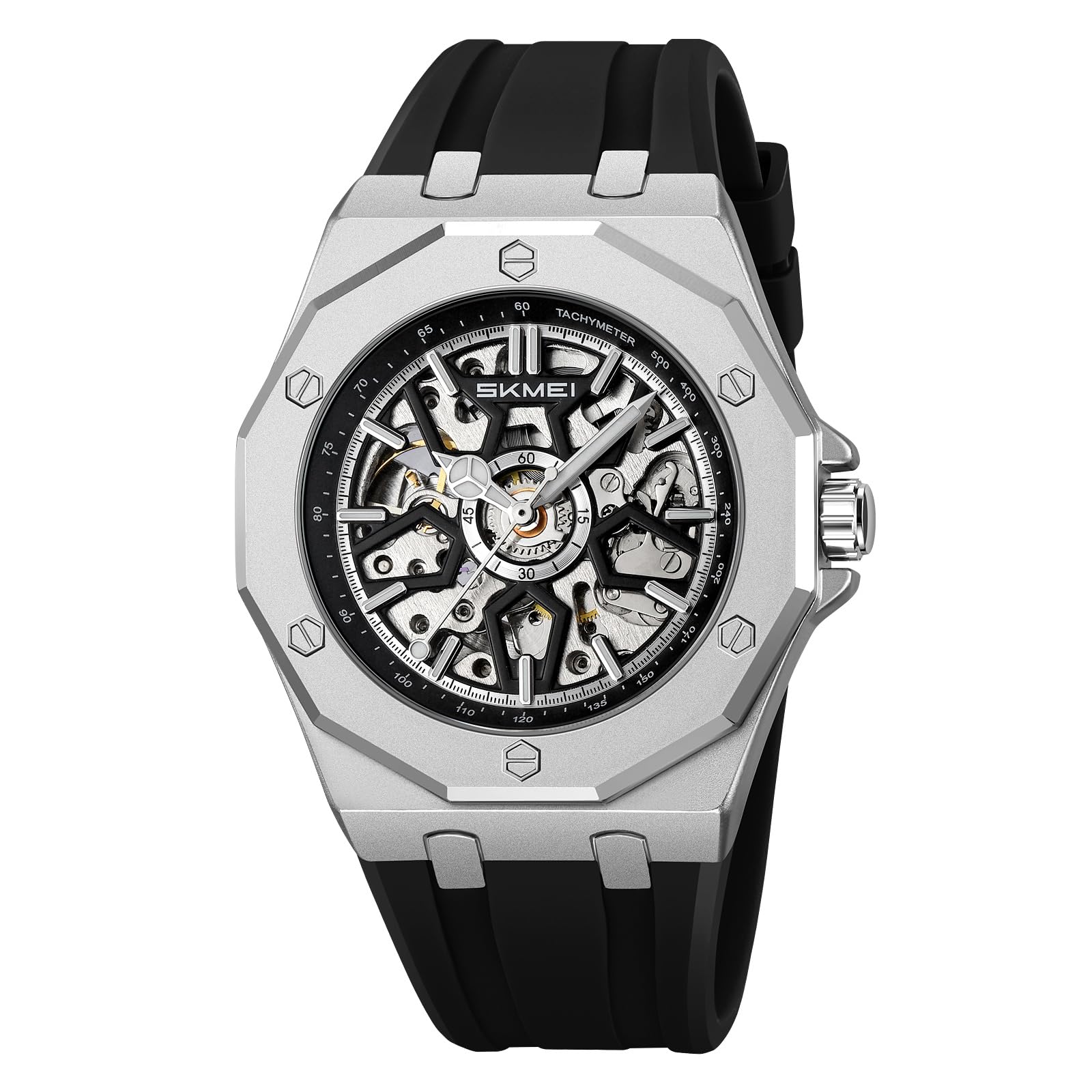 Skmei Automatic Skeleton Mechanical Dial Stainless Steel Strap Analog Watch for Men - M036
