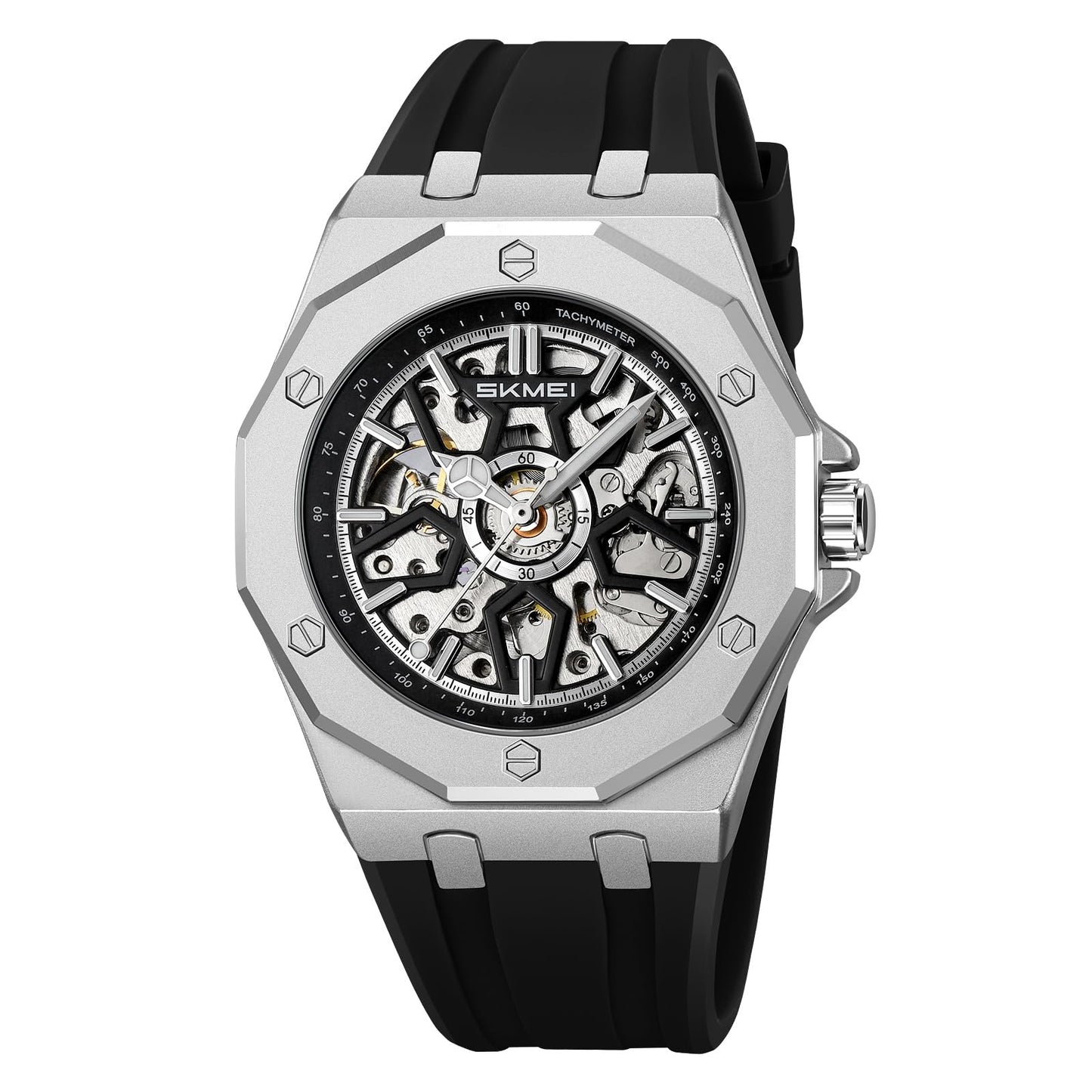 Skmei Automatic Skeleton Mechanical Dial Stainless Steel Strap Analog Watch for Men - M036