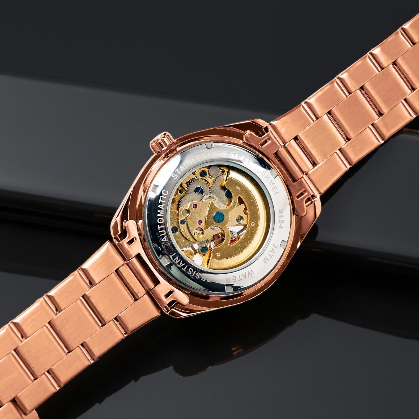 Luxury Skeleton Analog Wrist Watch with Metal Strap For Men