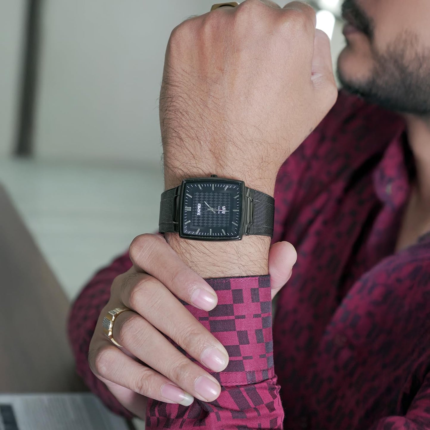 Elegant Rectangular Analog Wrist Watch for men