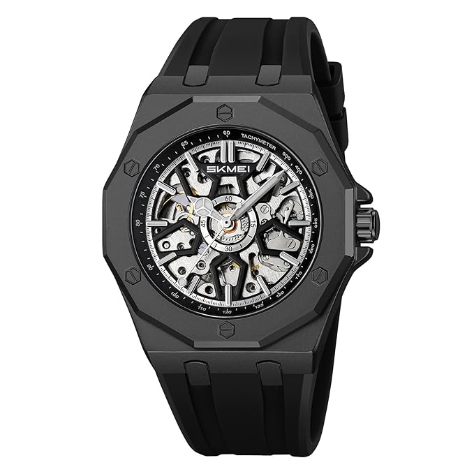 Skmei Automatic Skeleton Mechanical Dial Stainless Steel Strap Analog Watch for Men - M036
