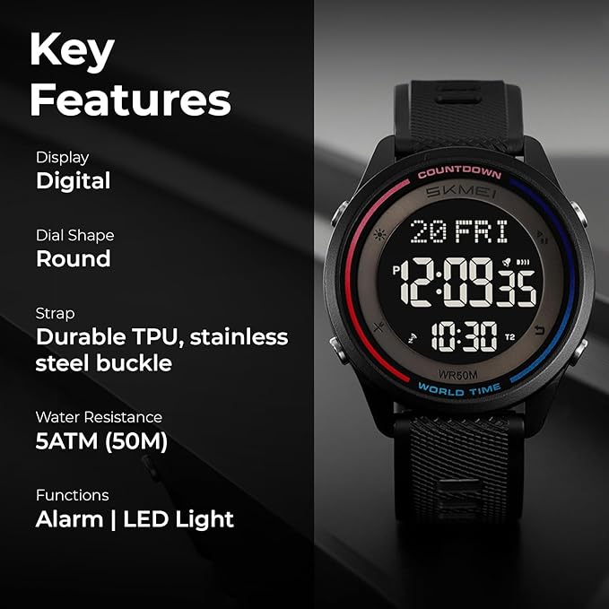 Skmei Digital Black Dial ABS Case TPU Strap Watch for Men - 2348