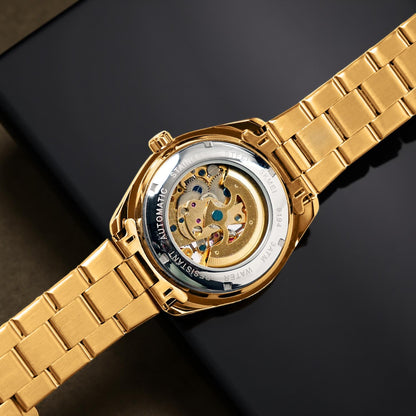 Luxury Skeleton Analog Wrist Watch with Metal Strap For Men
