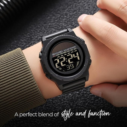 Skmei Solar Digital Black Dial ABS Case TPU Strap Watch for Men - 2358