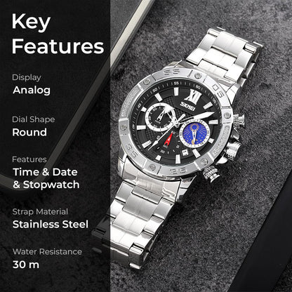 Premium Analog Chronograph Wrist Watch with Metal Strap For Men