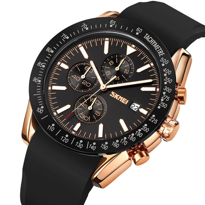 Sporty Analog Chronograph Wrist Watch with Flexible Strap For Men