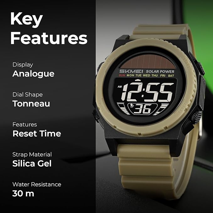 Skmei Solar Digital Black Dial ABS Case TPU Strap Watch for Men - 2358