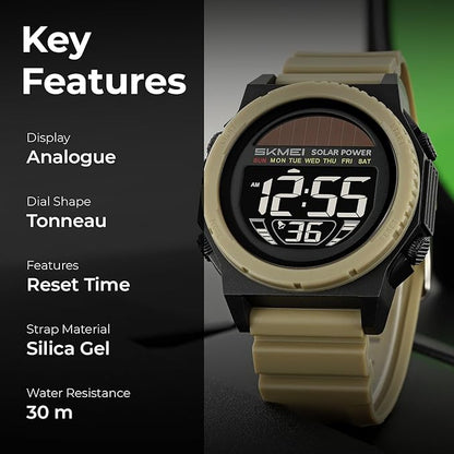 Skmei Solar Digital Black Dial ABS Case TPU Strap Watch for Men - 2358