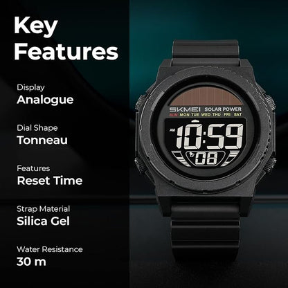 Skmei Solar Digital Black Dial ABS Case TPU Strap Watch for Men - 2358