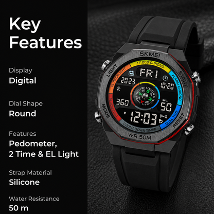 Smart Digital Sports Watch for Men with Multi Function Display and Rugged Outdoor Design
