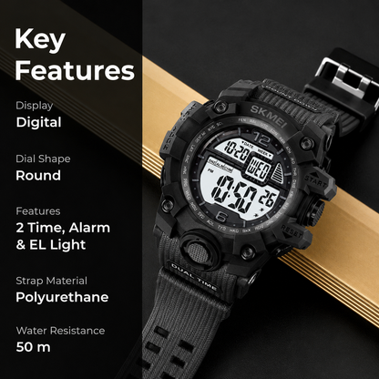 Rugged Digital Sports Watch for Men with Dual Time Display and Outdoor Adventure Style