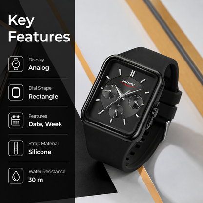 Minimalist Rectangular Analog Wrist Watch with Silicone Strap for Women