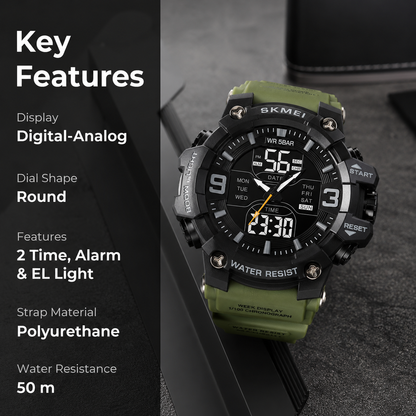 Rugged Analog Digital Sports Watch for Men with Multi Function Display and Outdoor Style