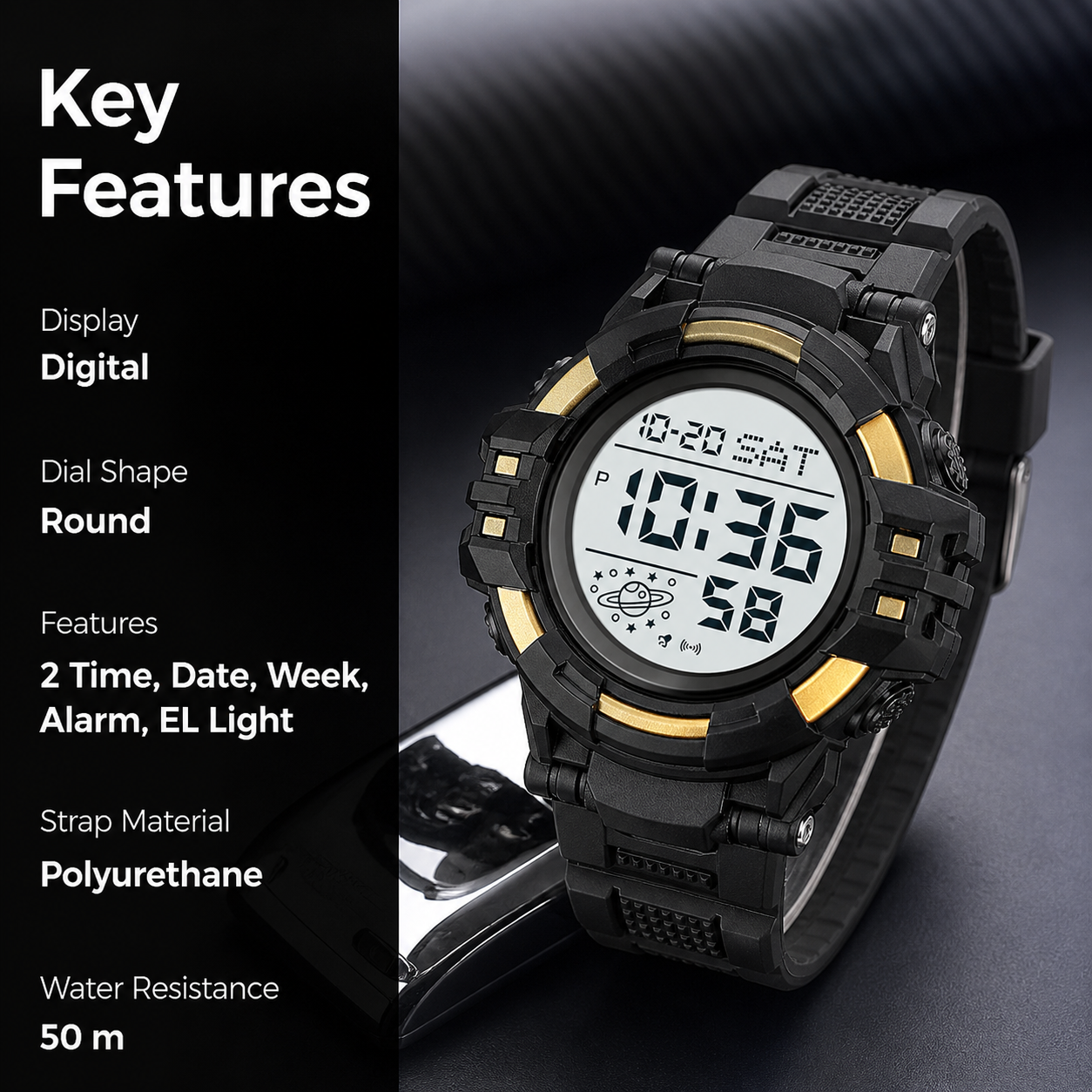 Rugged Digital Sports Watch for Men with Outdoor Style and Multi Function Display