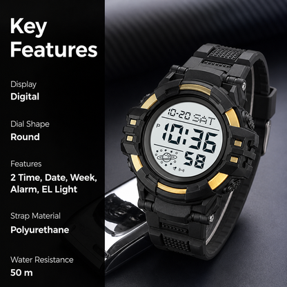 Rugged Digital Sports Watch for Men with Outdoor Style and Multi Function Display