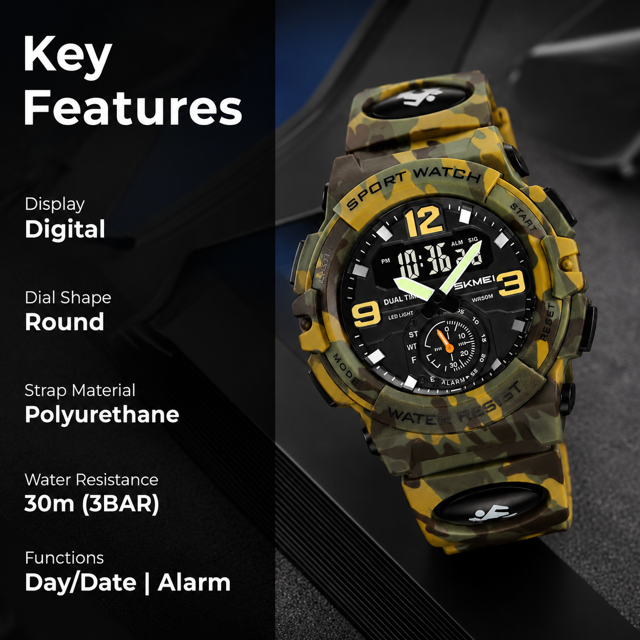 Artistic Dual Display Sports Watch for men
