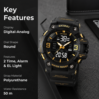 Rugged Analog Digital Sports Watch for Men with Multi Function Display and Outdoor Style