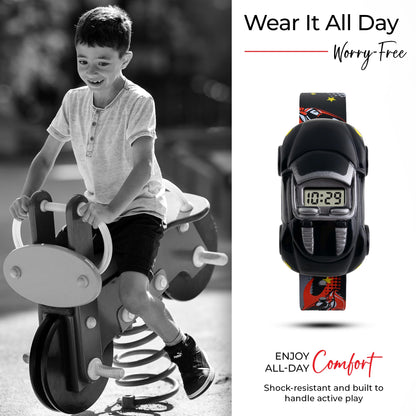 Kids Digital Wrist Watch with Racing Car Design and Soft Strap