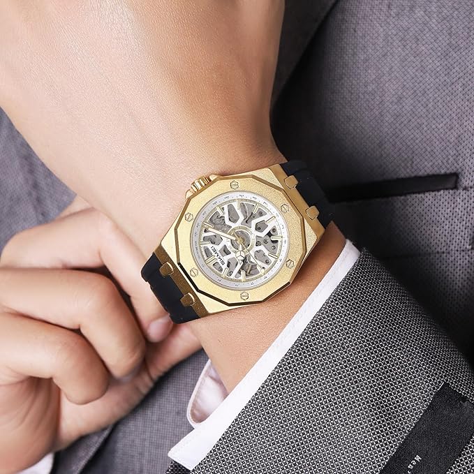 Skmei Automatic Skeleton Mechanical Dial Stainless Steel Strap Analog Watch for Men - M036