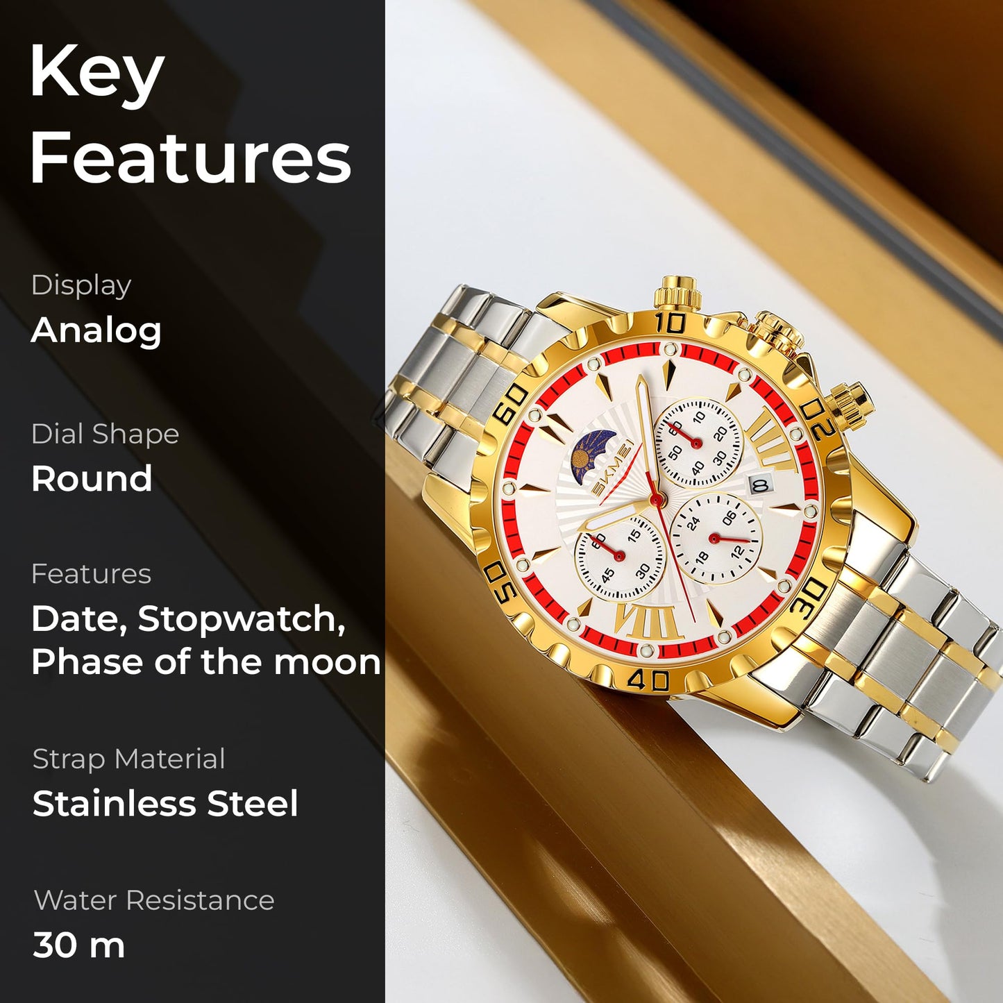 Luxury Multifunction Analog Wrist Watch with Metal Bracelet for men
