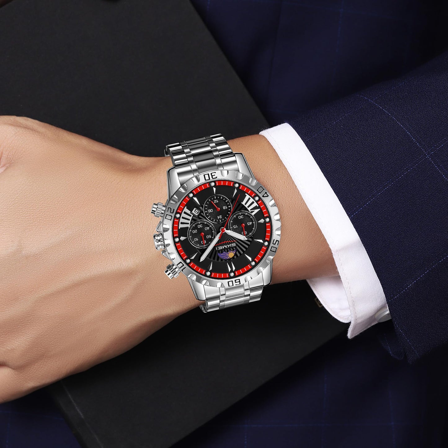 Luxury Multifunction Analog Wrist Watch with Metal Bracelet for men