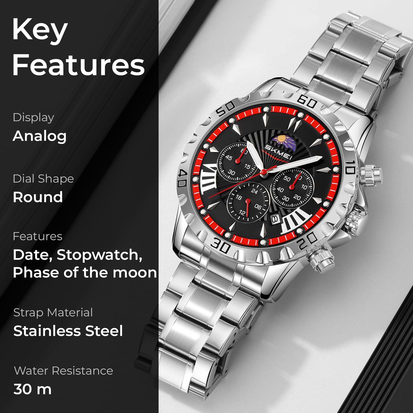 Luxury Multifunction Analog Wrist Watch with Metal Bracelet for men