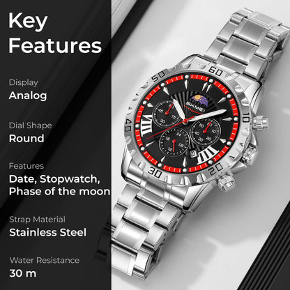 Luxury Multifunction Analog Wrist Watch with Metal Bracelet for men
