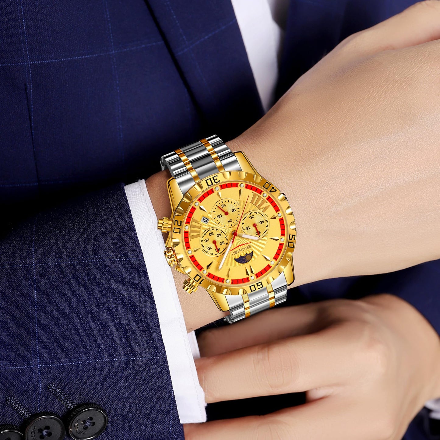 Luxury Multifunction Analog Wrist Watch with Metal Bracelet for men