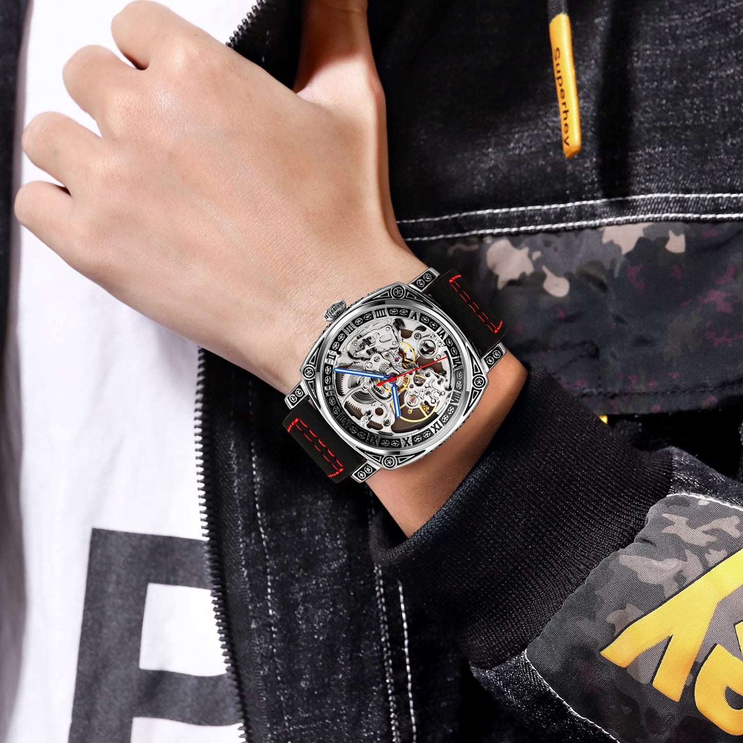 Skeleton Dial Mechanical Strap Automatic Watch For Men
