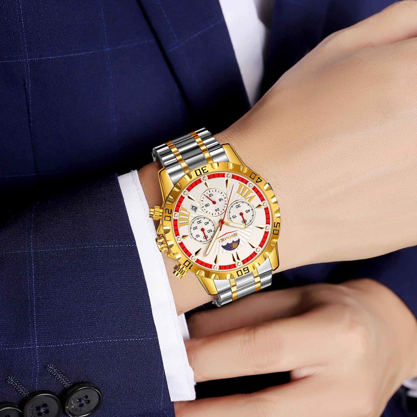 Luxury Multifunction Analog Wrist Watch with Metal Bracelet for men