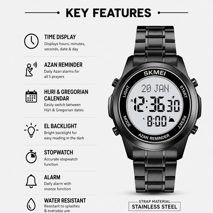 Digital Watch with Stainless Steel Strap for men