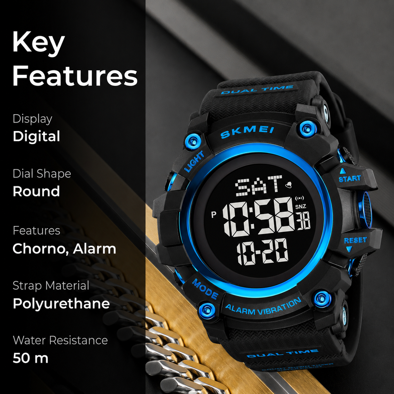 Outdoor Digital Sports Watch with Vibration Alert for men