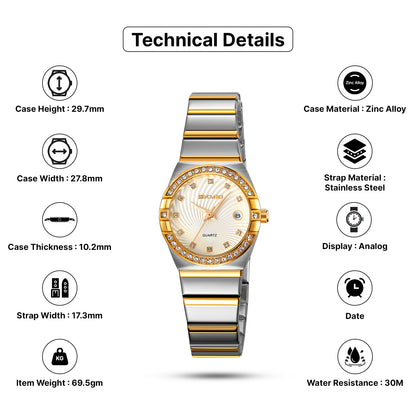 Skmei Analog Black Dial Zinc Alloy Case Stainless Steel Strap Watch for Women - 2342