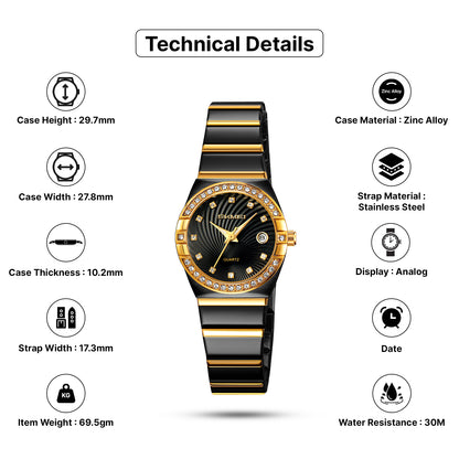 Skmei Analog Black Dial Zinc Alloy Case Stainless Steel Strap Watch for Women - 2342