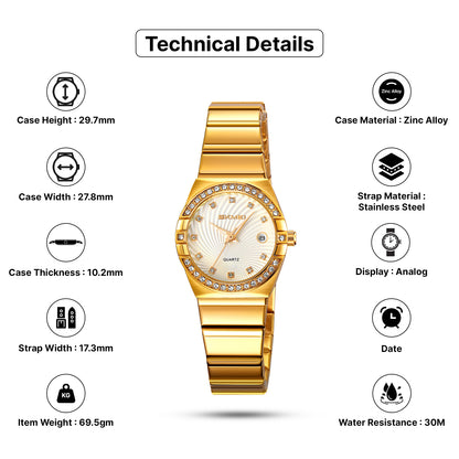 Skmei Analog Black Dial Zinc Alloy Case Stainless Steel Strap Watch for Women - 2342