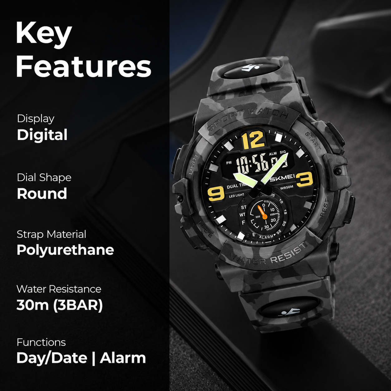 Artistic Dual Display Sports Watch for men