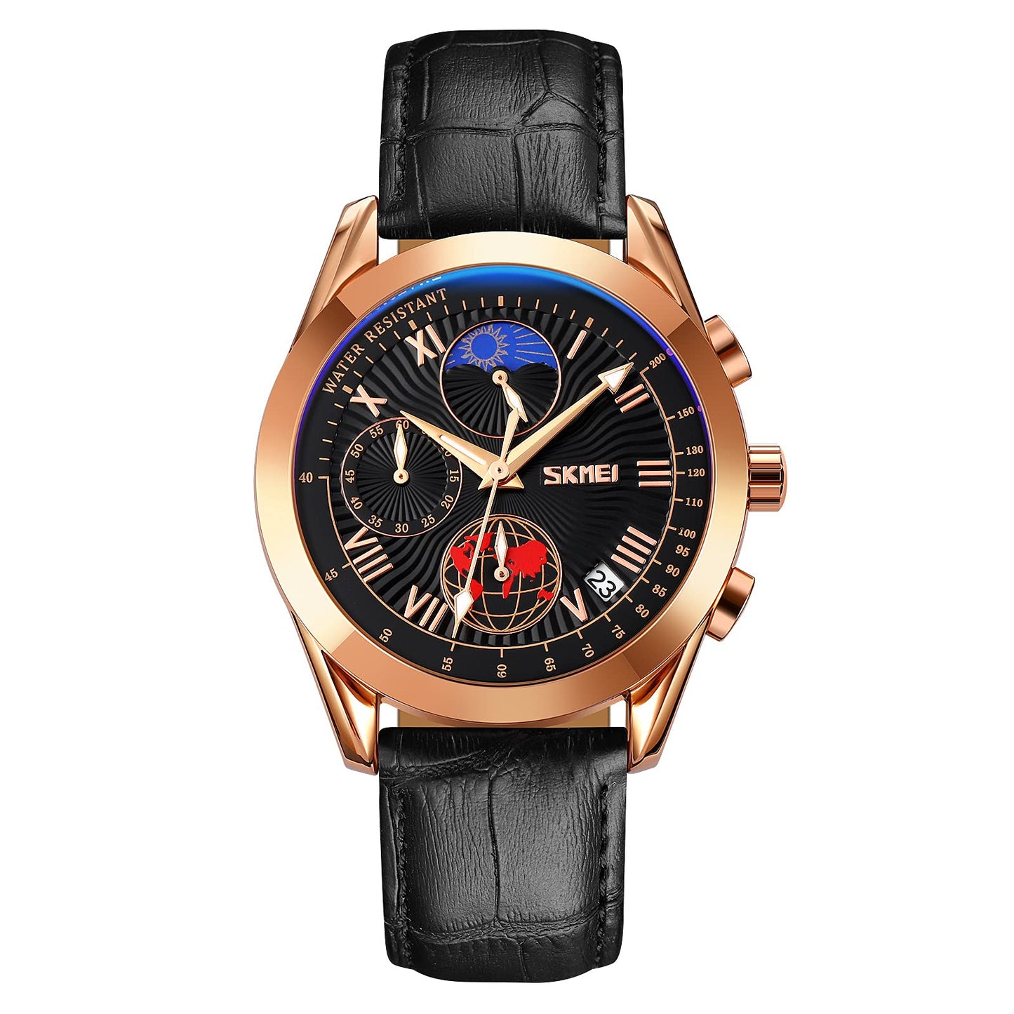 Elegant Analog Chronograph Wrist Watch with Leather Strap For Men