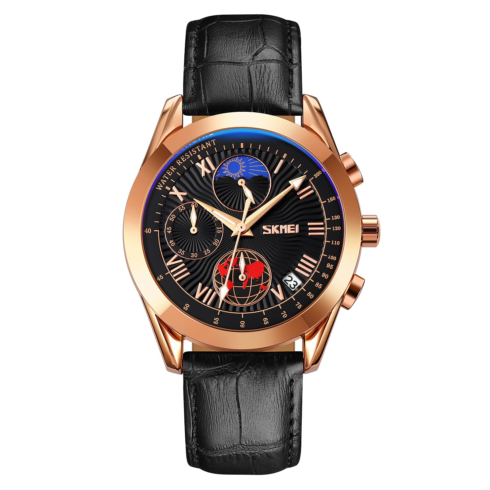 Analog Watch for Men with Rose Gold - Black Leather Strap and Round Dial for Casual & Formal Wear