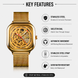 Automatic Watch for Men with Gold Stainless Steel Strap and Round Dial for Casual & Formal Wear