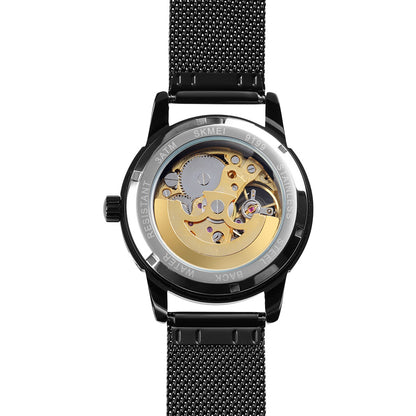 Elegant Skeleton Analog Wrist Watch with Mesh Strap For Men